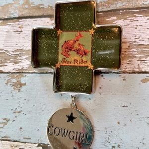 Silver and resin cowgirl necklace pendant